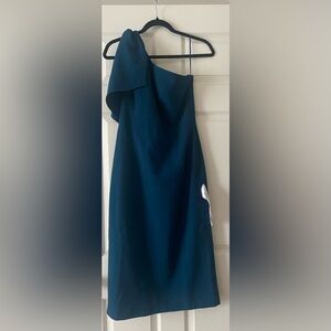 Dress the Population - Tiffany One-Shoulder Midi Dress in Peacock Blue.